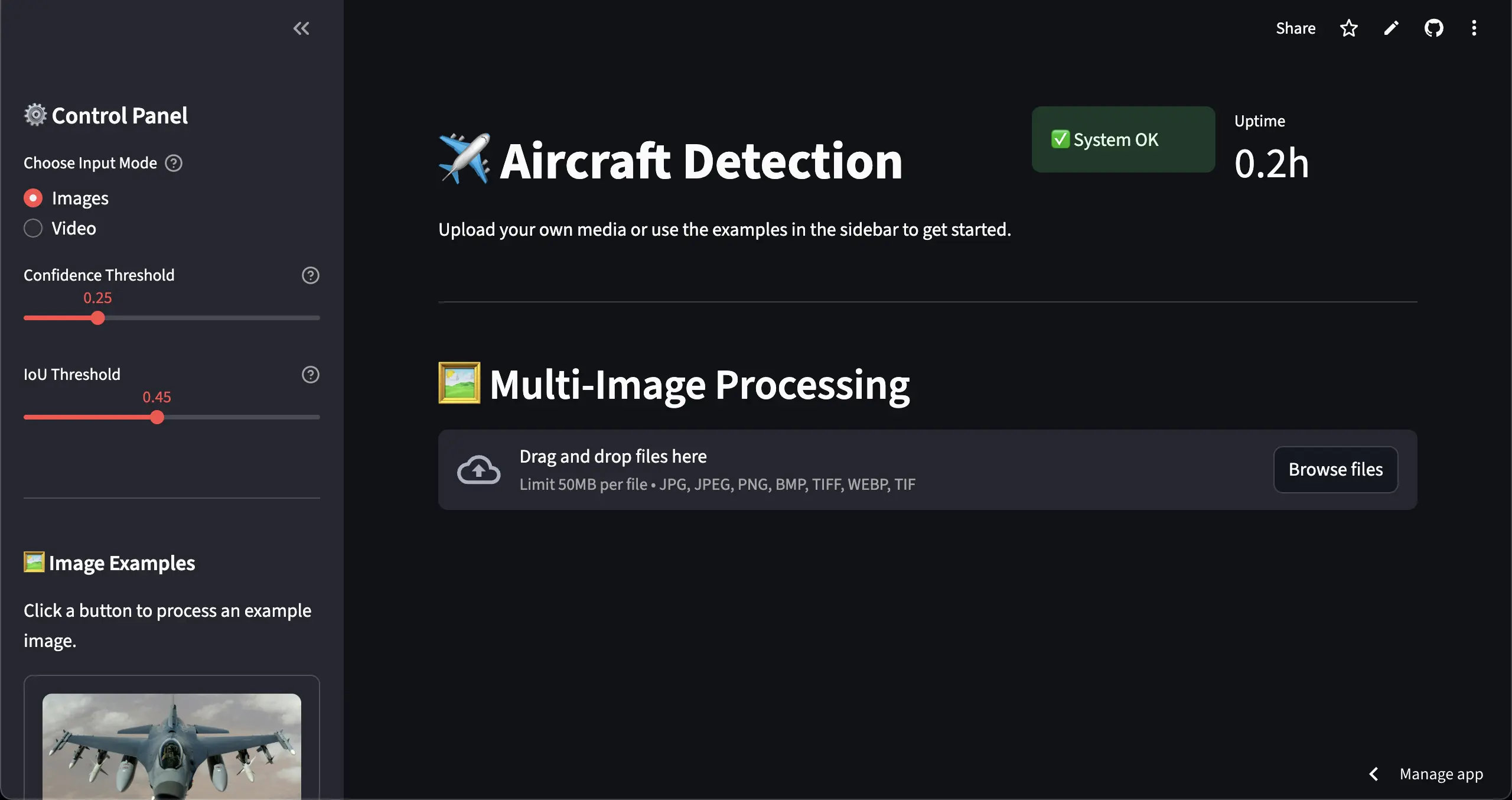 Aircraft Detection Web App Main Interface