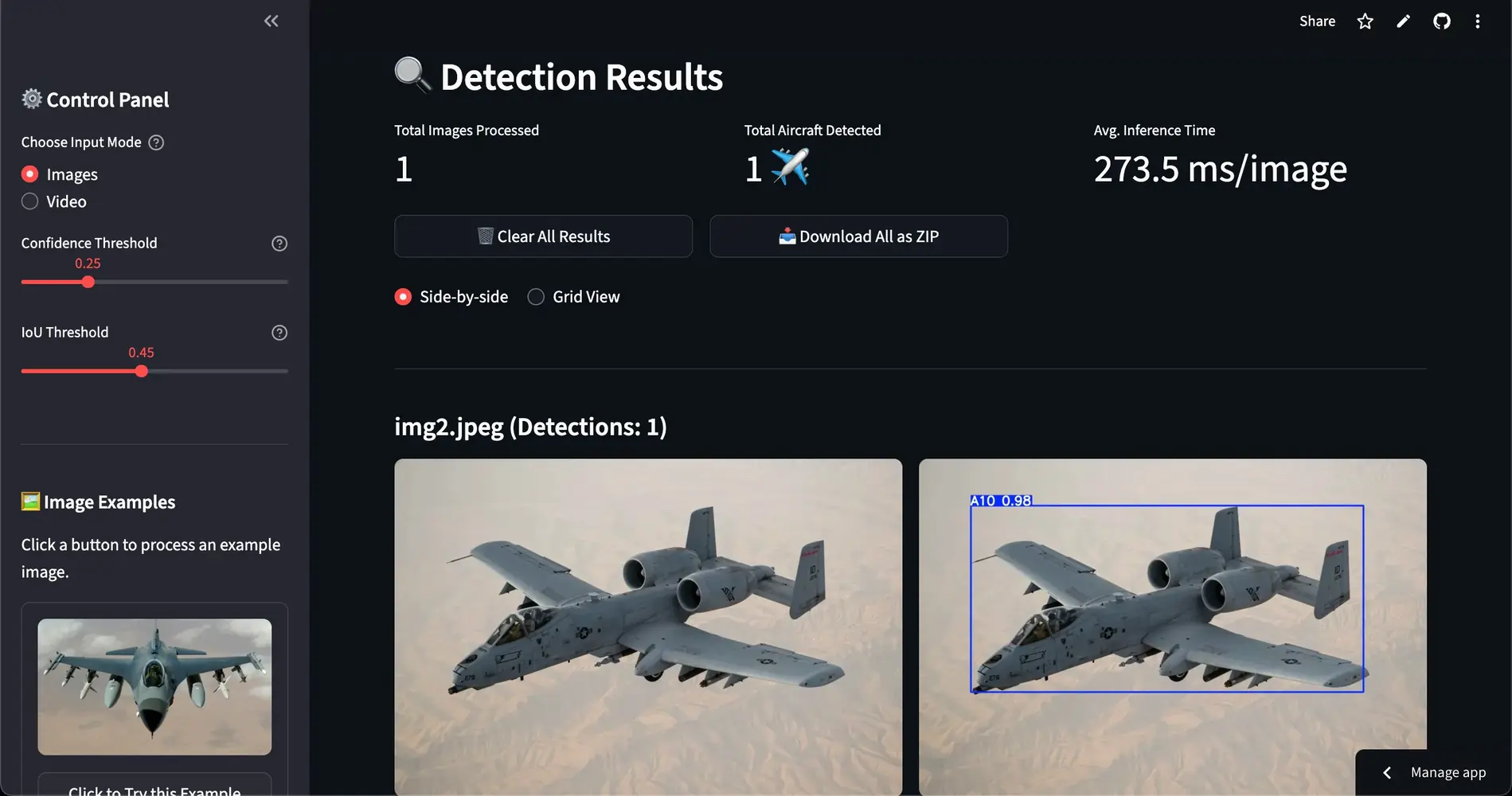 Aircraft Detection Results - Side by Side Comparison