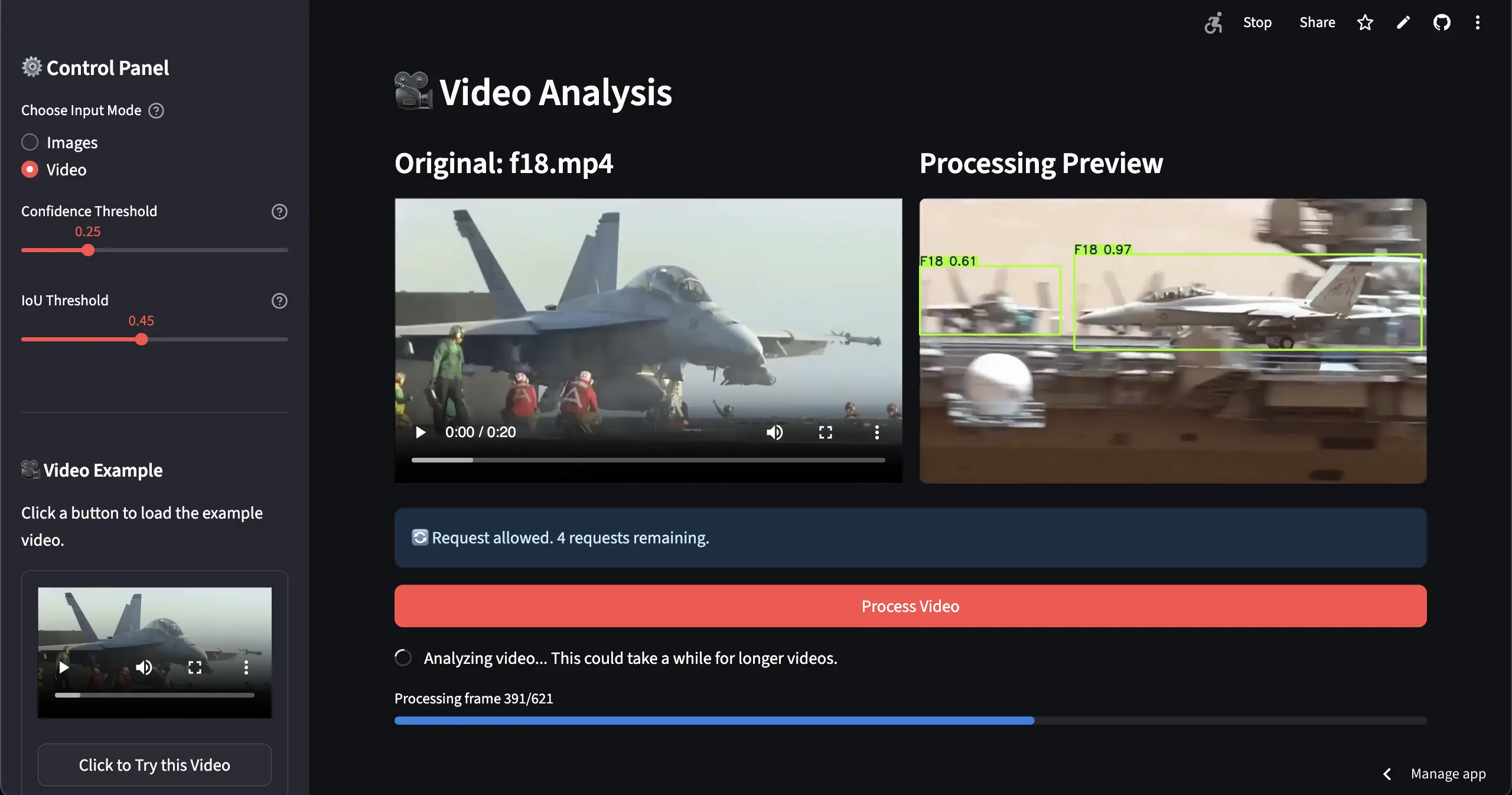 Real-time Video Analysis with Processing Preview